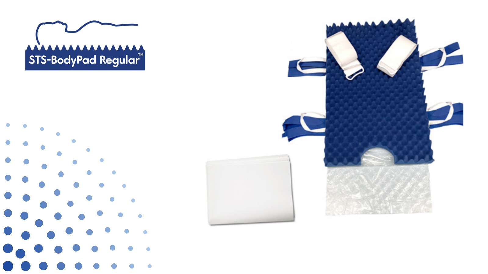 STS-BodyPad Regular kit contents laid out: pad, lift sheet, and body strap